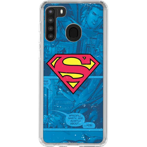 DC Comics Superman Logo Background Pattern Galaxy A21 Clear Case