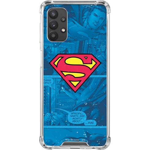 DC Comics Superman Logo Background Pattern Galaxy A32 5G Clear Case