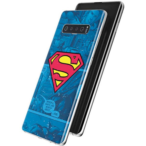 DC Comics Superman Logo Background Pattern Galaxy S10 Plus Skin