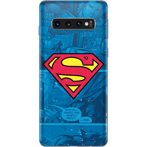 DC Comics Superman Logo Background Pattern Galaxy S10 Skin