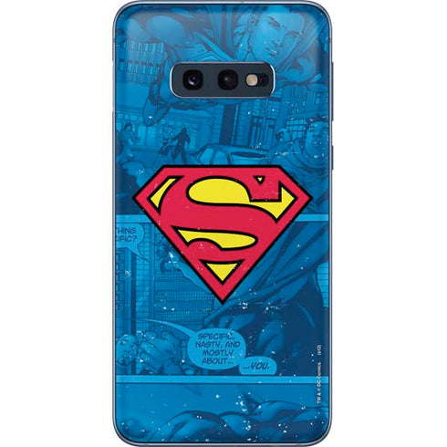 DC Comics Superman Logo Background Pattern Galaxy S10e Skin
