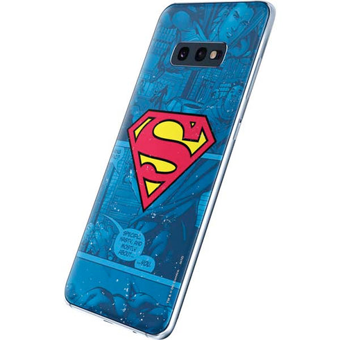 DC Comics Superman Logo Background Pattern Galaxy S10e Skin
