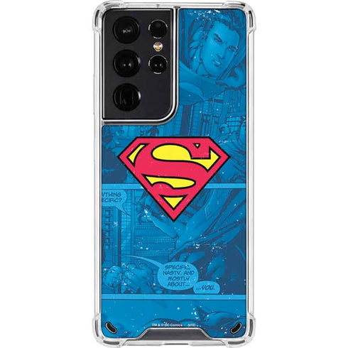 DC Comics Superman Logo Background Pattern Galaxy S21 Ultra 5G Clear Case