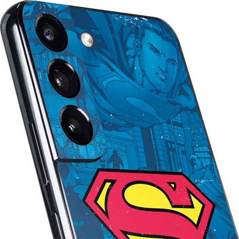 DC Comics Superman Logo Background Pattern Galaxy S22 Plus Skin