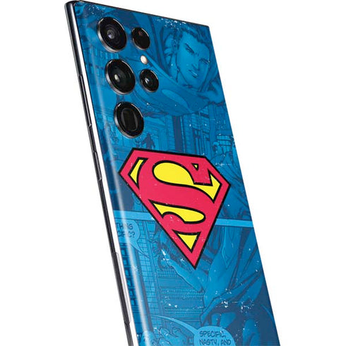 DC Comics Superman Logo Background Pattern Galaxy S22 Ultra Skin