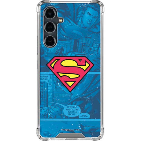 DC Comics Superman Logo Background Pattern Galaxy S23 FE Clear Case
