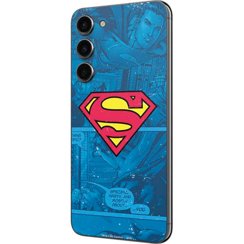 DC Comics Superman Logo Background Pattern Galaxy S23 Plus Skin