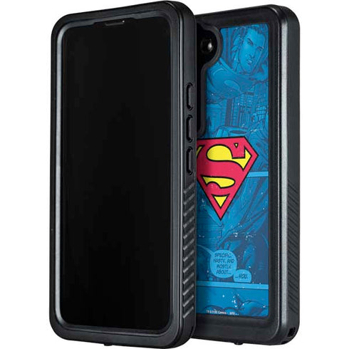 DC Comics Superman Logo Background Pattern Galaxy S23 Plus Waterproof Case