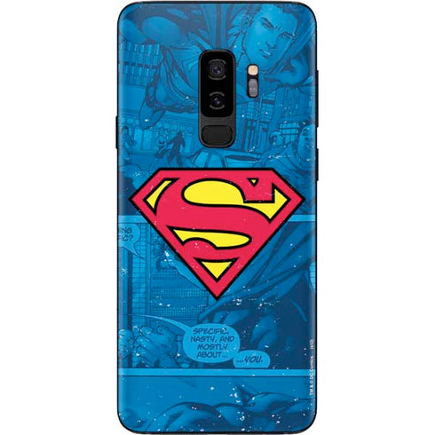 DC Comics Superman Logo Background Pattern Galaxy S9 Plus Skin