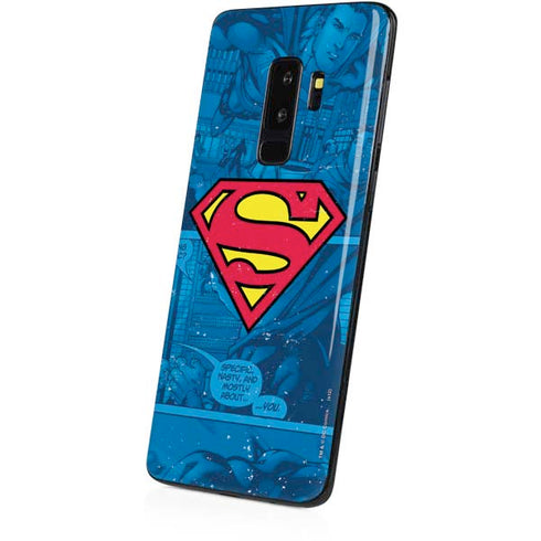 DC Comics Superman Logo Background Pattern Galaxy S9 Plus Skin