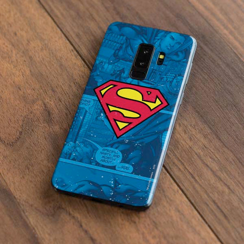 DC Comics Superman Logo Background Pattern Galaxy S9 Plus Skin