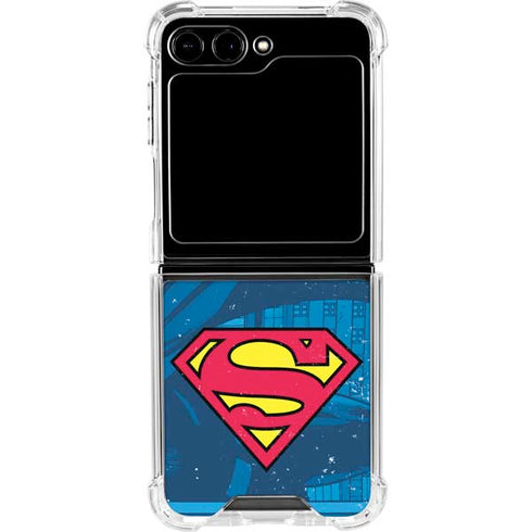 DC Comics Superman Logo Background Pattern Galaxy Z Flip5 5G Clear Case