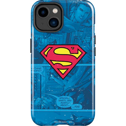 DC Comics Superman Logo Background Pattern iPhone 14 Plus Impact Case
