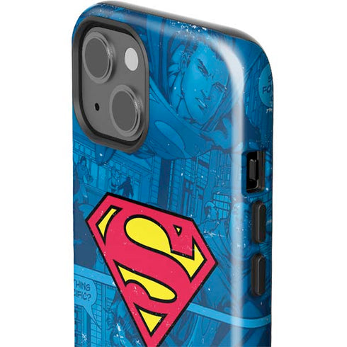 DC Comics Superman Logo Background Pattern iPhone 15 Plus Impact Case