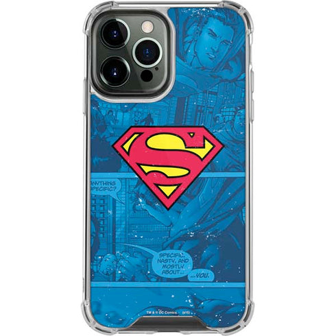 DC Comics Superman Logo Background Pattern iPhone 14 Pro Max Clear Case