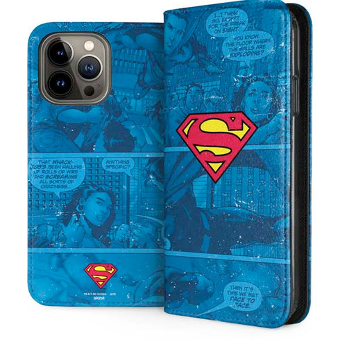 DC Comics Superman Logo Background Pattern iPhone 14 Pro Max Folio Case