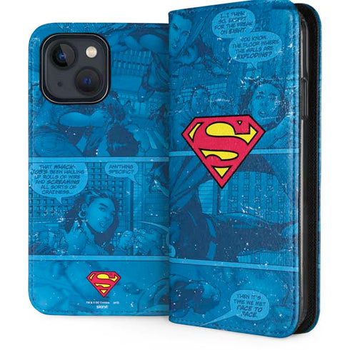 DC Comics Superman Logo Background Pattern iPhone 15 Plus Folio Case
