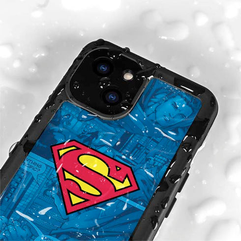DC Comics Superman Logo Background Pattern iPhone 15 Plus Waterproof Case
