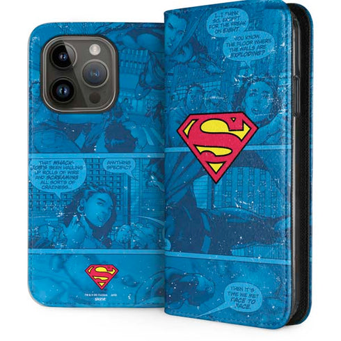 DC Comics Superman Logo Background Pattern iPhone 15 Pro Folio Case