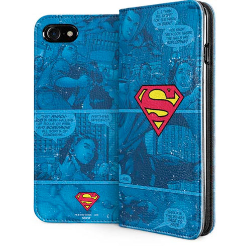 DC Comics Superman Logo Background Pattern iPhone SE (2nd & 3rd Gen) Folio Case