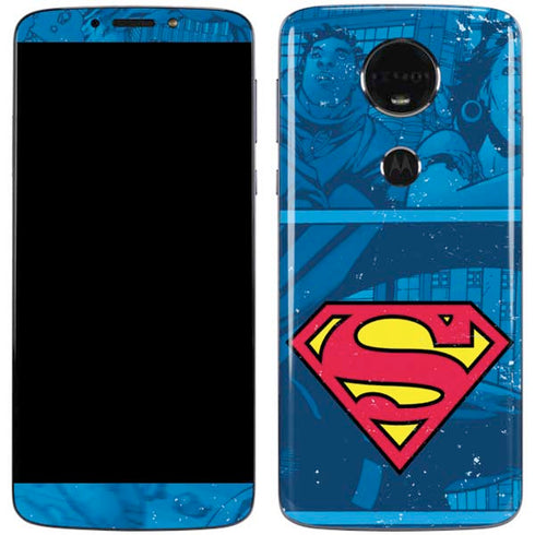 DC Comics Superman Logo Background Pattern Moto E5 Plus Skin