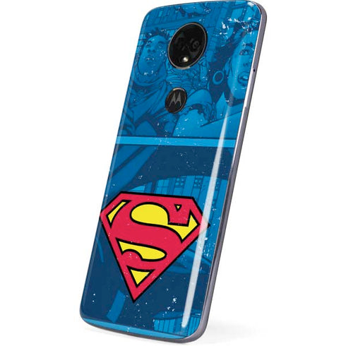 DC Comics Superman Logo Background Pattern Moto E5 Plus Skin
