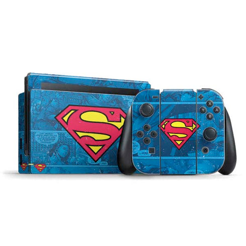 DC Comics Superman Logo Background Pattern Nintendo Switch Bundle Skin