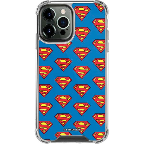 DC Comics Superman Logo Pattern iPhone 14 Pro Max Clear Case