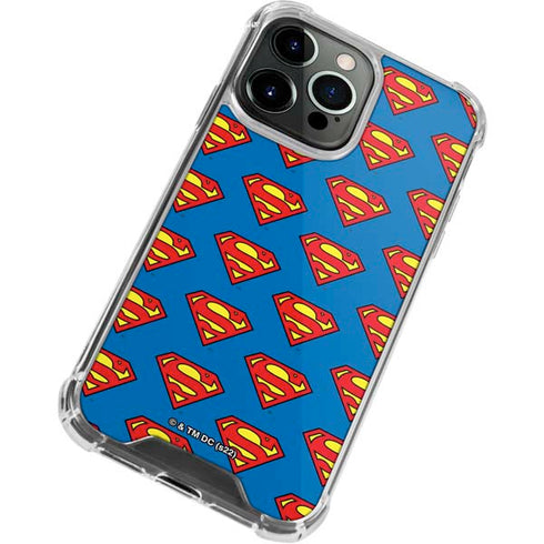 DC Comics Superman Logo Pattern iPhone 14 Pro Max Clear Case