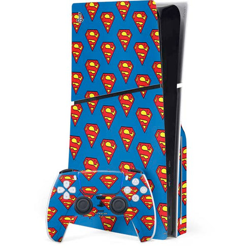 DC Comics Superman Logo Pattern PS5 Slim Disk Bundle Skin