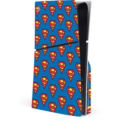 DC Comics Superman Logo Pattern PS5 Slim Disk Console Skin