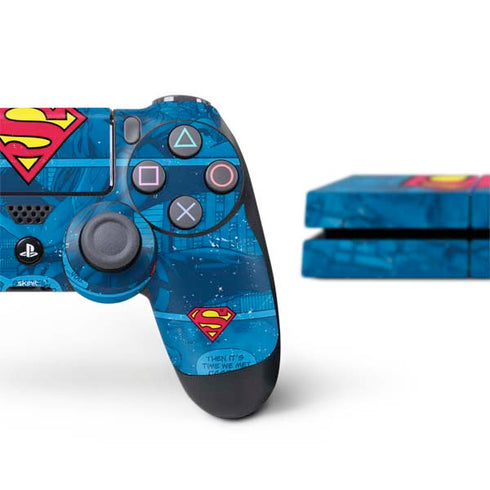 DC Comics Superman Logo Background Pattern PS4 Console and Controller Bundle Skin