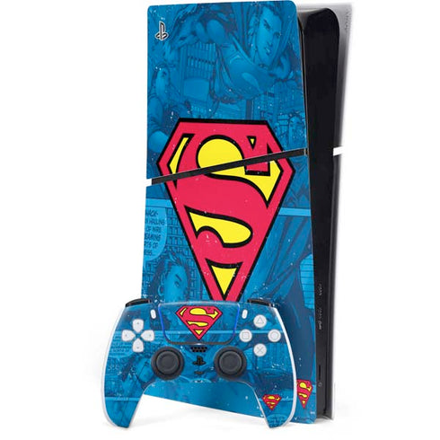 DC Comics Superman Logo Background Pattern PS5 Slim Digital Edition Bundle Skin