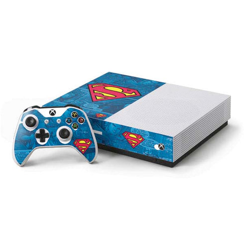 DC Comics Superman Logo Background Pattern Xbox One S All-Digital Edition Bundle Skin