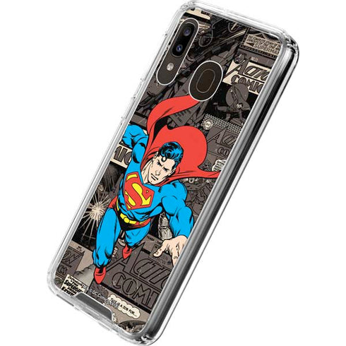 DC Comics Superman Vintage Action pose pattern Galaxy A30 Clear Case