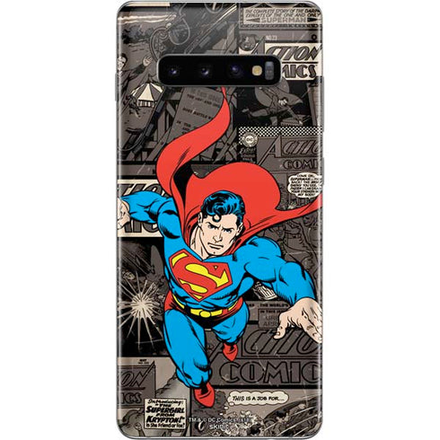DC Comics Superman Vintage Action pose pattern Galaxy S10 Plus Skin