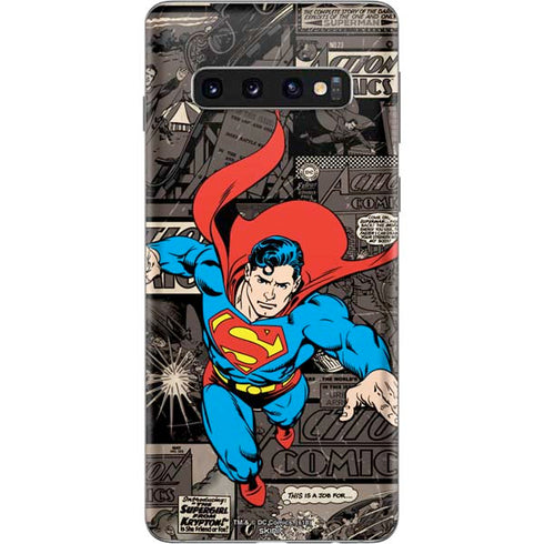 DC Comics Superman Vintage Action pose pattern Galaxy S10 Skin