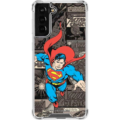 DC Comics Superman Vintage Action pose pattern Galaxy S21 FE Clear Case