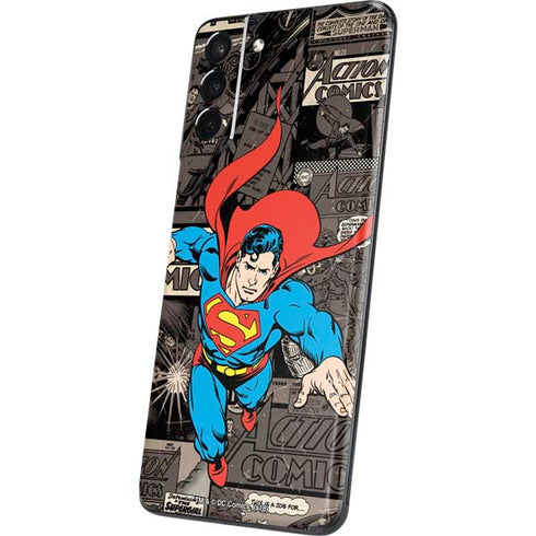DC Comics Superman Vintage Action pose pattern Galaxy S21 Plus 5G Skin