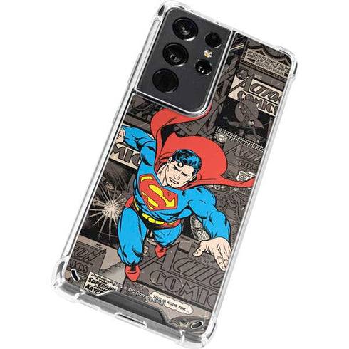 DC Comics Superman Vintage Action pose pattern Galaxy S21 Ultra 5G Clear Case