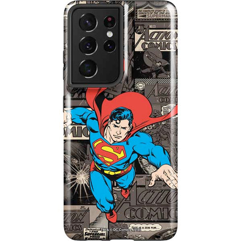 DC Comics Superman Vintage Action pose pattern Galaxy S21 Ultra 5G Pro Case