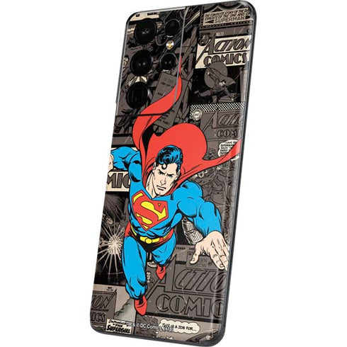 DC Comics Superman Vintage Action pose pattern Galaxy S21 Ultra 5G Skin