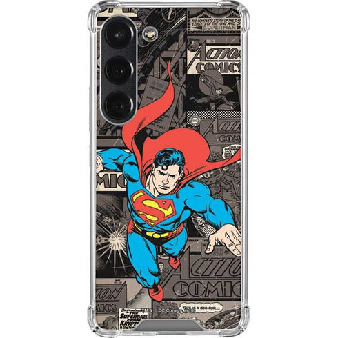 DC Comics Superman Vintage Action pose pattern Galaxy S23 Clear Case
