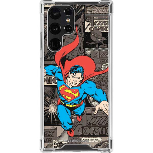 DC Comics Superman Vintage Action pose pattern Galaxy S24 Ultra Clear Case