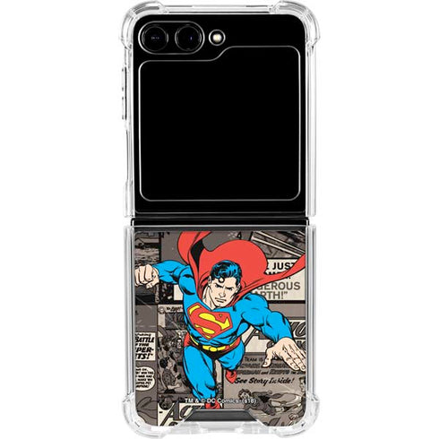 DC Comics Superman Vintage Action pose pattern Galaxy Z Flip5 5G Clear Case