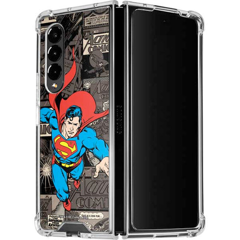 DC Comics Superman Vintage Action pose pattern Galaxy Z Fold4 5G Clear Case