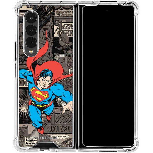 DC Comics Superman Vintage Action pose pattern Galaxy Z Fold4 5G Clear Case