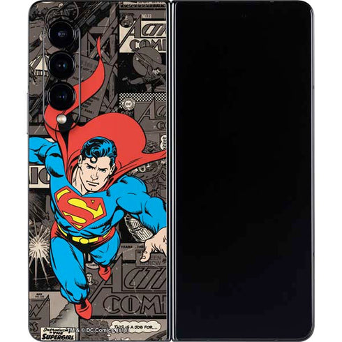 DC Comics Superman Vintage Action pose pattern Galaxy Z Fold4 5G Skin