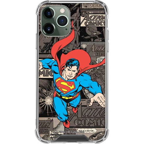 DC Comics Superman Vintage Action pose pattern iPhone 11 Pro Max Clear Case