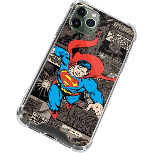 DC Comics Superman Vintage Action pose pattern iPhone 11 Pro Max Clear Case